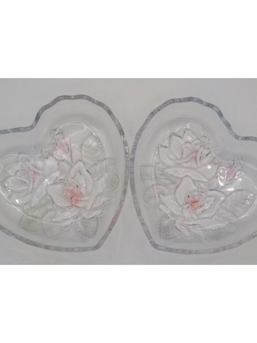 Glass Heart Shaped Candy Dish With Embossed Rose Design- Home Beautiful - Japan